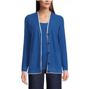 Lands' End Women's Fine Gauge Cotton Cardigan & Tank Sweater Set Medium